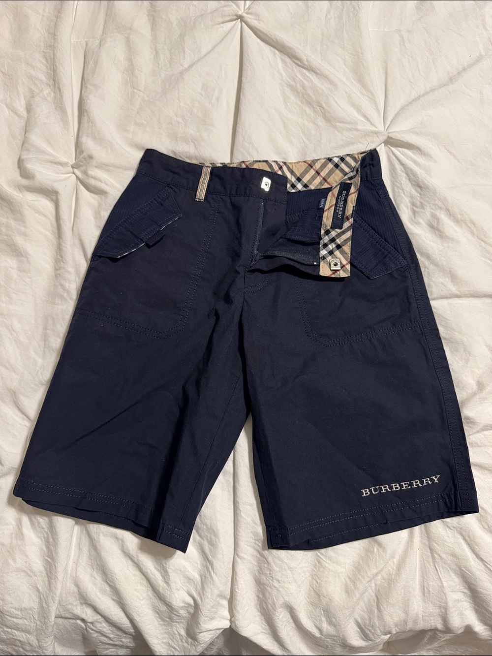 Burberry Boys Navy Cargo Shorts with Logo - Picture 1 of 4